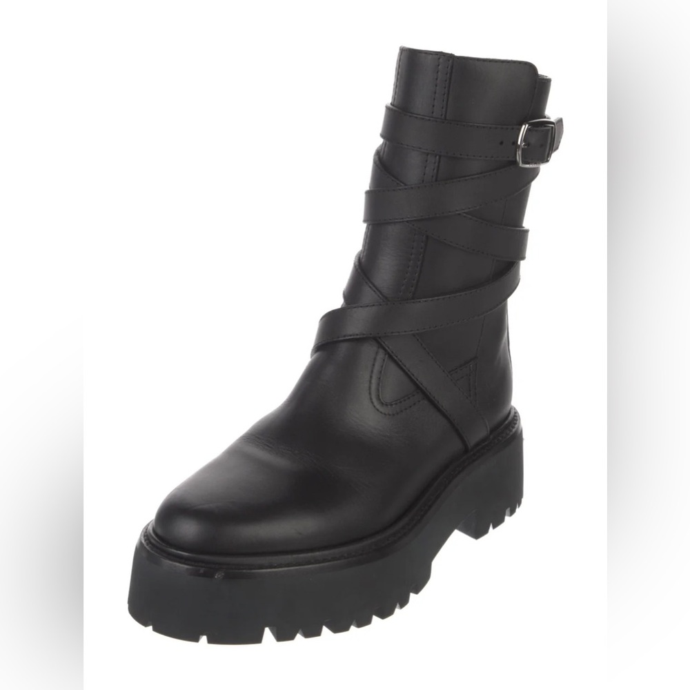 Celine Black Leather Combat Boots
